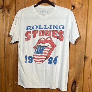 Rolling Stones White and Red Short Sleeve Tee with Iconic Logo